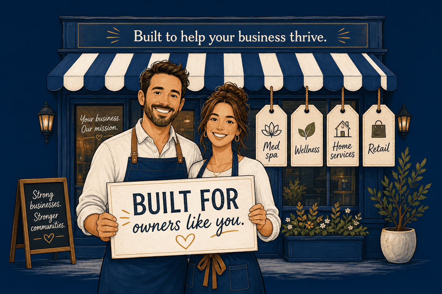 Small business owners representing med spa, wellness, home services, and retail