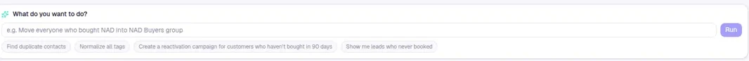 Nula's AI command bar — type a request in plain English and Nula previews the action before running it